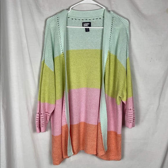 Lands' End Sweaters - Lands' End Pastel Multicolored Linen Cotton Blend Knit Cardigan